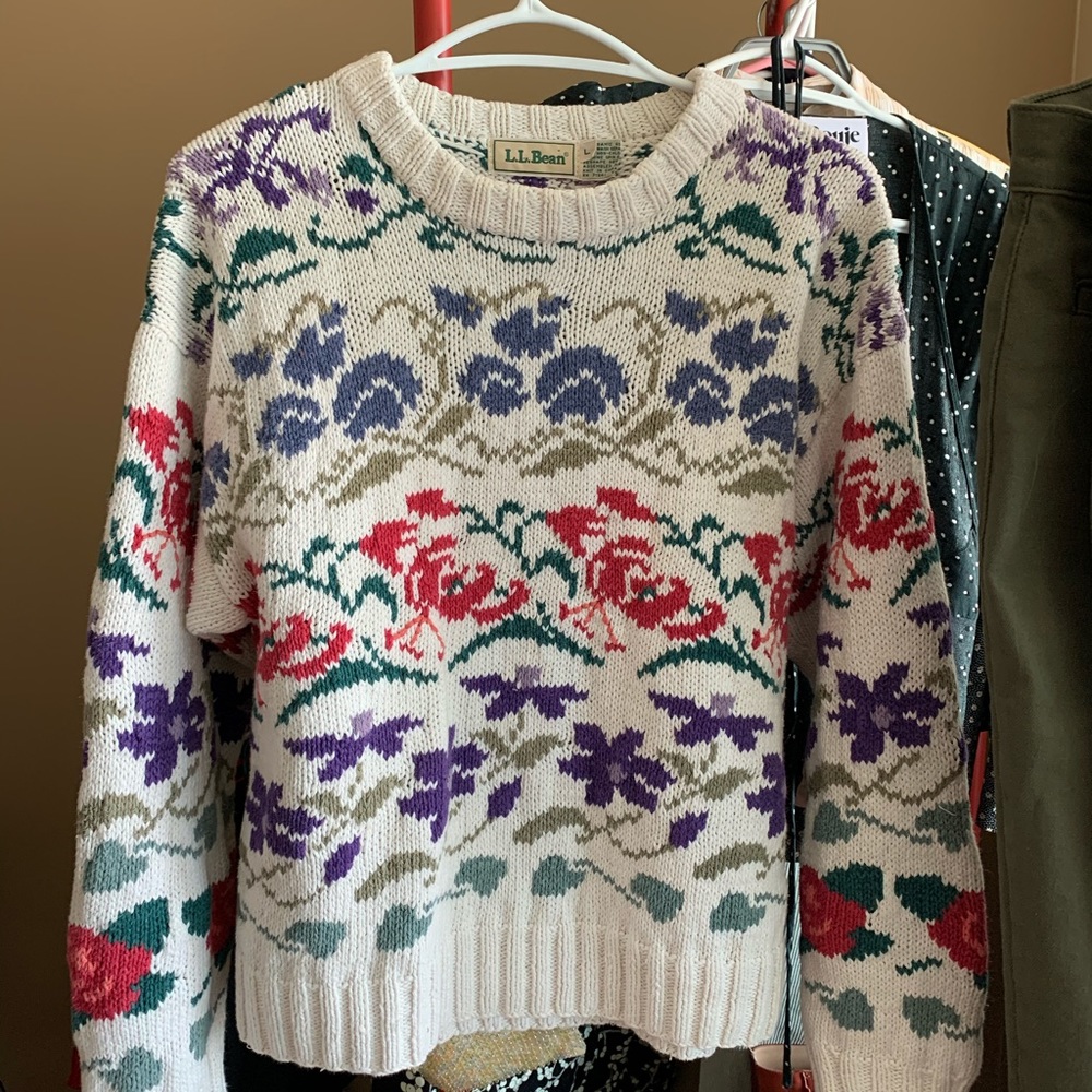 Vintage LL Bean floral print cotton ramie sweater